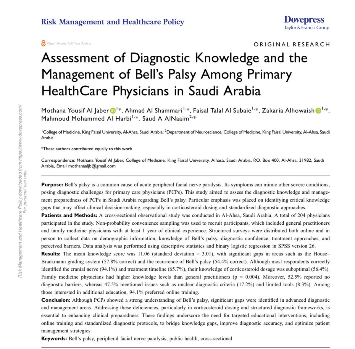 بحمدالله بداية الشهر تم نشر مشروعنا البحثي الأول من نوعه في إحدى أفضل المجلات العلمية المصنفة (Q2) 
شكر لفريق البحث على جهوده 🤍✨ <a href="/MH_Med222/">Mahmoud Alharbi</a> <a href="/Zkkmh/">زكريا الهويش</a> أحمد الشمري وفيصل السبيعي

وشكر لجامعة الملك فيصل على دعمها
و لقائد البحث د. سعود <a href="/SaudAlnaim/">د. سعود النعيم</a> على اشرافه ودعمه 🙏🏼
