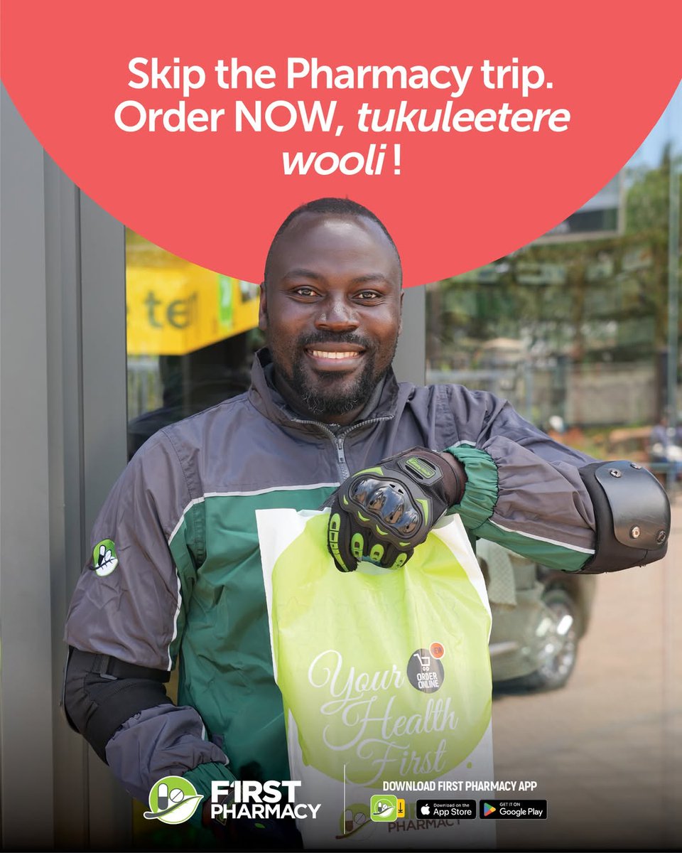 It's ok to skip the trip to the pharmacy, we'll sort you out. 
Order your essentials through the First Pharmacy App and enjoy FREE* delivery anywhere in Kampala- any day of the week!

📲 Get the app: 
Android 👉 bit.ly/3yprdGa
iOS 👉 apple.co/3RpWMGG
*T&amp;Cs apply