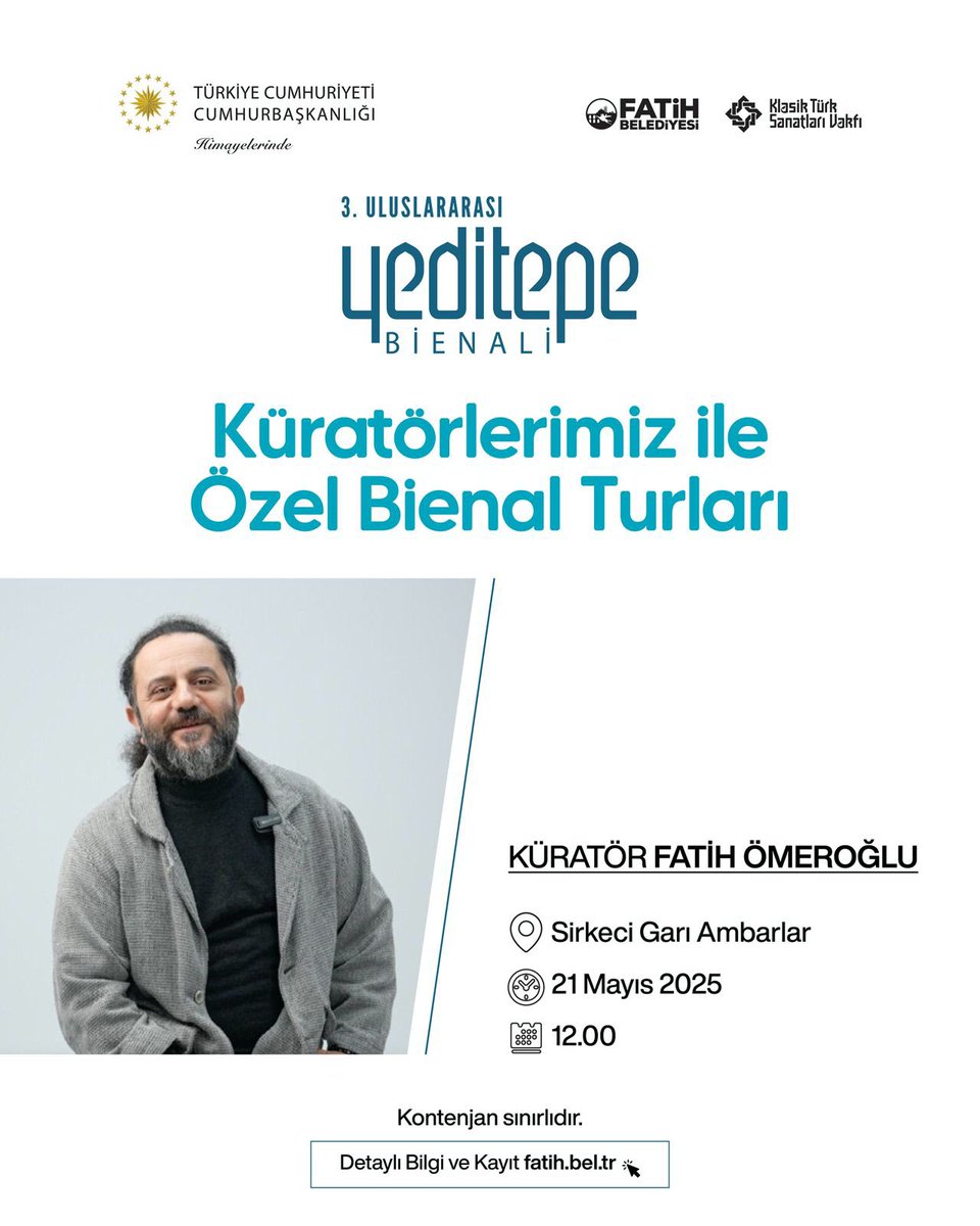 Yeditepe Bienali’ni küratörlerinin rehberliğinde deneyimleyin.

Sınırlı kontenjanla gerçekleşecek özel turlara katılmak için kayıt: fatih.bel.tr

#YeditepeBienali
