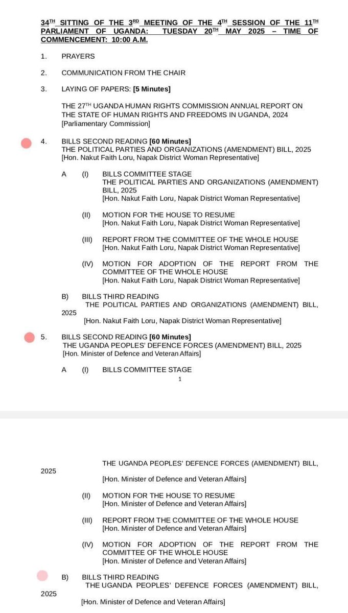 The Order Paper for Parliament is out, and the criminal regime is hell-bent on passing the UPDF Amendment Act on Tuesday next week! 

Although the Bill contains other provisions, the most repressive provisions are those related to the trial of civilians in military courts.
