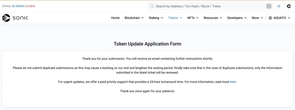 We have just submitted Sonicscan token info.