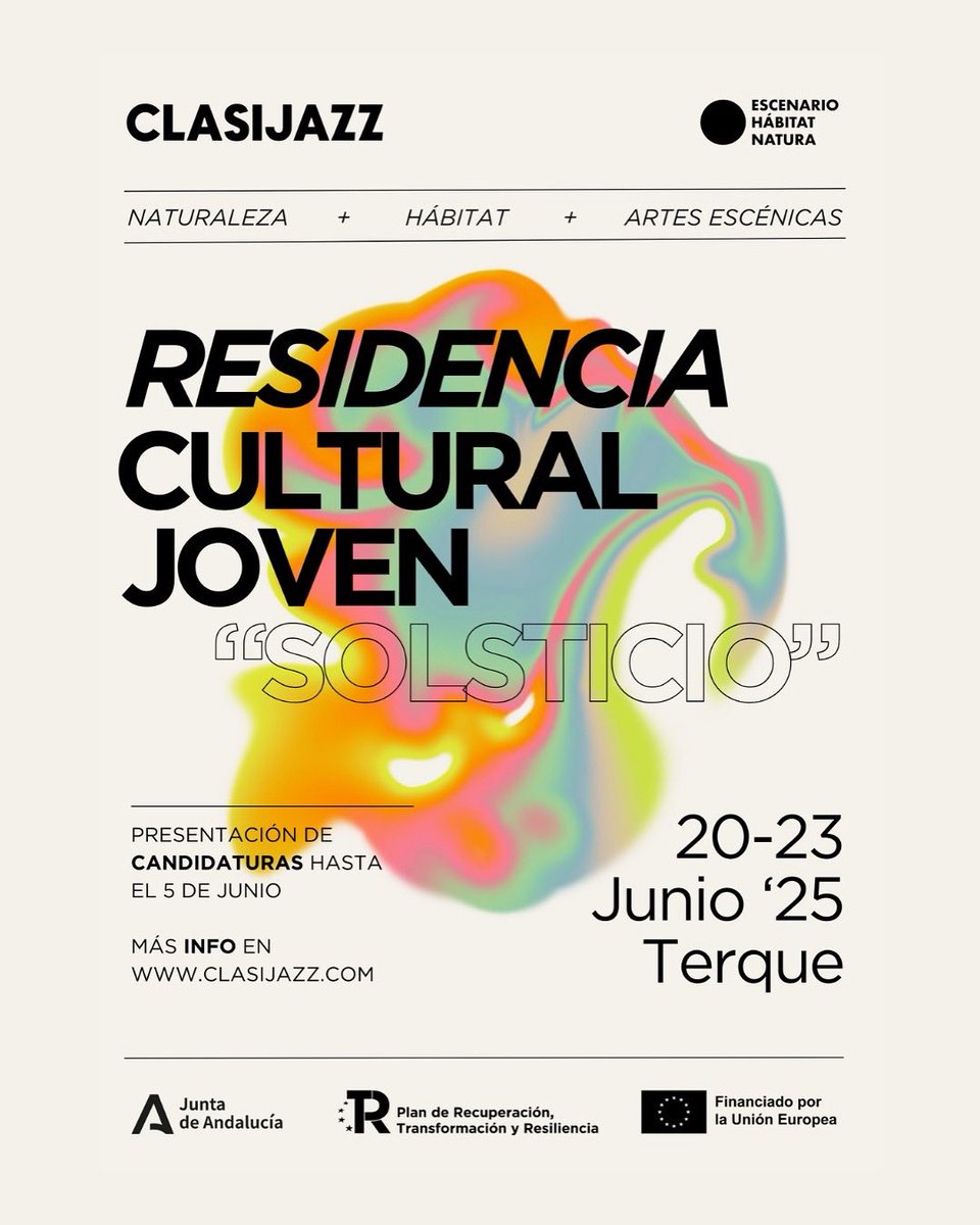 Gran noticia para los jóvenes  creadores !! Clasijazz saca una becas muy chulas ! Apúntate ! 

¿Tienes entre 18 y 25 años y quieres vivir una residencia artística-cultural en la noche de San Juan?� 🔥Apúntate a esta experiencia única en El Molino de Terque (Almería) 20 al 23 jun