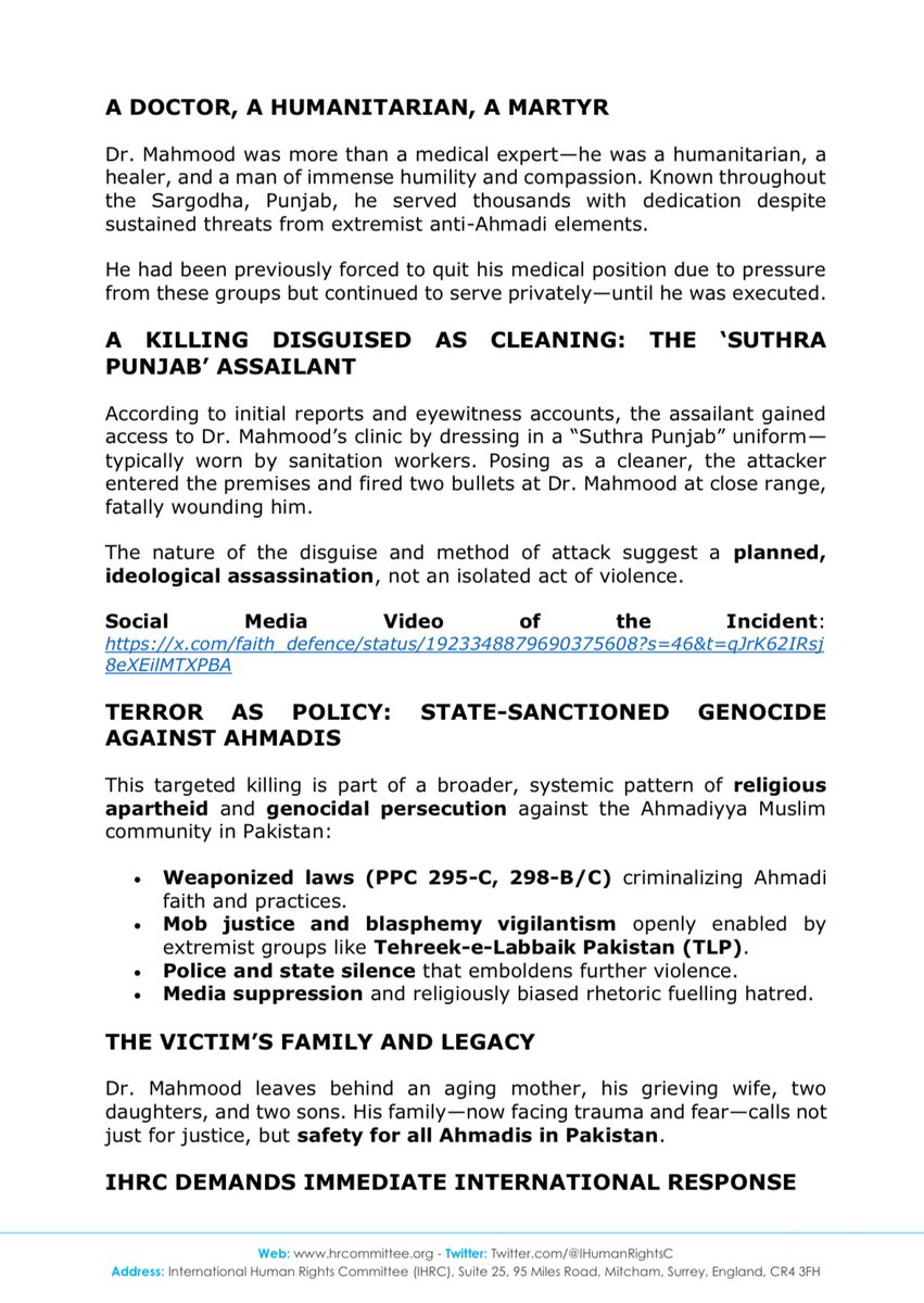 IHumanRightsC's tweet photo. 🚨 INCIDENT REPORT

LICENSED TO KILL: PAKISTAN’S GENOCIDE OF AHMADIS NOW TARGETS ITS HEALERS https://t.co/MGCn8SUqyC