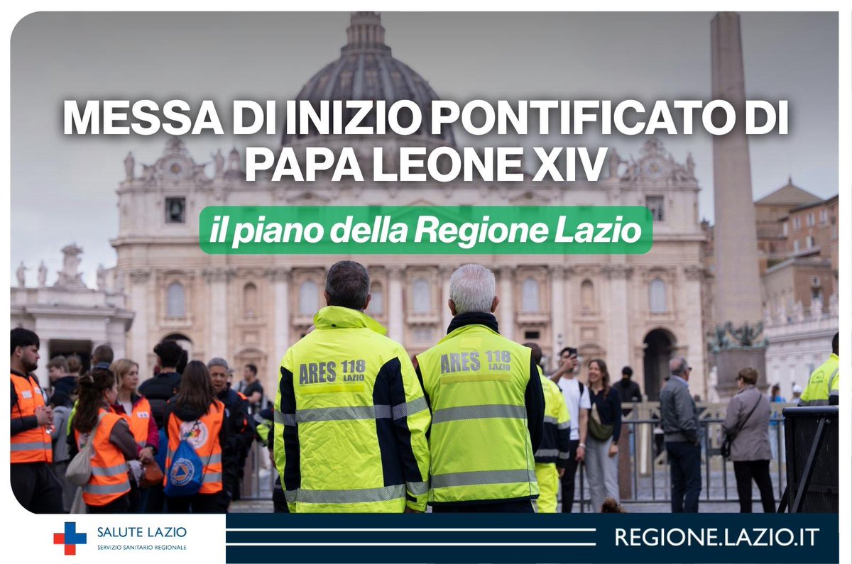 🤝 Pronto il piano della Regione Lazio per supportare cittadini e pellegrini in occasione della messa di inizio pontificato di Papa Leone XIV.

👇🏻tutte le info di servizio e i presidi sanitari operativi nella zona di Piazza San Pietro
tinyurl.com/367acwsr