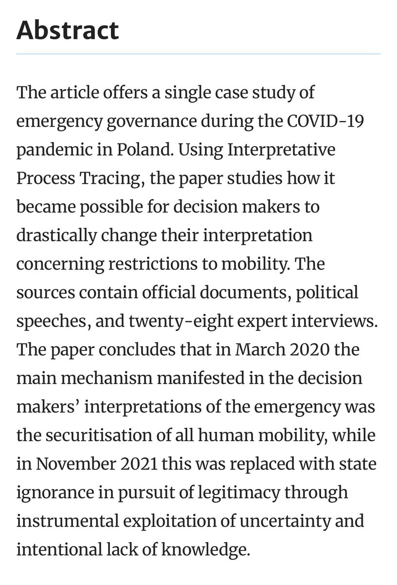 New article “From Securitisation to Ignorance in a Populist Neoliberal State: A Process Tracing Study of COVID-19 Emergency Governance in Poland” by <a href="/MateuszKrepa/">Mateusz Krępa</a> and <a href="/m_jaroszewicz/">marta.jaroszewicz</a> 
link.springer.com/article/10.100…
