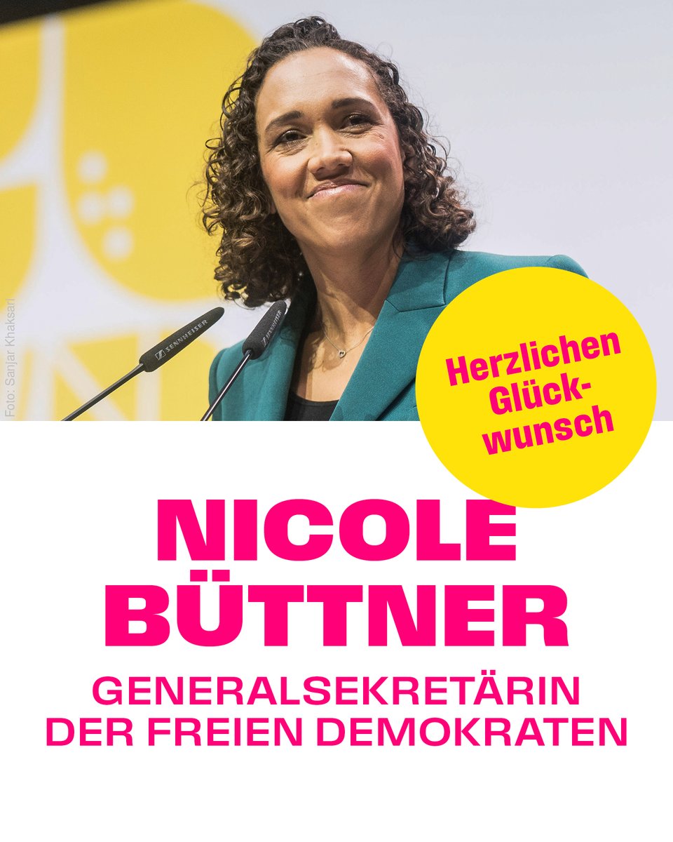FDP (@fdp) on Twitter photo Herzlichen Glückwunsch an <a href="/nicolebuettner/">Nicole Buettner</a> als unsere neue Generalsekretärin! Sie wurde mit 80 Prozent gewählt. #bpt25 #EsFängtMitDirAn Herzlichen Glückwunsch an <a href="/nicolebuettner/">Nicole Buettner</a> als unsere neue Generalsekretärin! Sie wurde mit 80 Prozent gewählt. #bpt25 #EsFängtMitDirAn