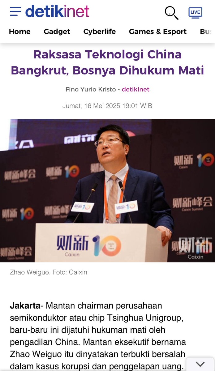 Sudah dihukum mati didenda pulak  $12 juta dollar, gini nasib koruptor di China..🤔

inet.detik.com/law-and-policy…