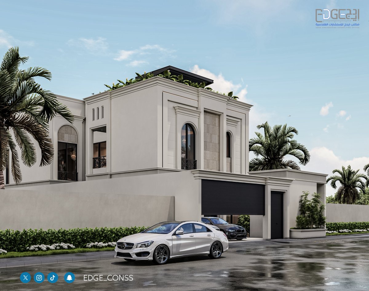 Edge_conss's tweet photo. واجهة فيلا خاصة بتصميم كلاسيكي عصري يجمع بين الأناقة والفخامة، بنوافذ بانورامية مقوسة، تفاصيل معمارية فخمة، وتنسيق حدائقي راقٍ يكتمل بمدخل سيارات أنيق.
مشروع يجسد الذوق الرفيع والحياة المترفة✨ 

من أعمالنا في إيدج 
فيلا شخصية
الرياض | حي القيروان 
مساحة المشروع | 466.521 متر مربع

#تصميم_معماري #فلل_فخمة #ديكور #هندسة_معمارية