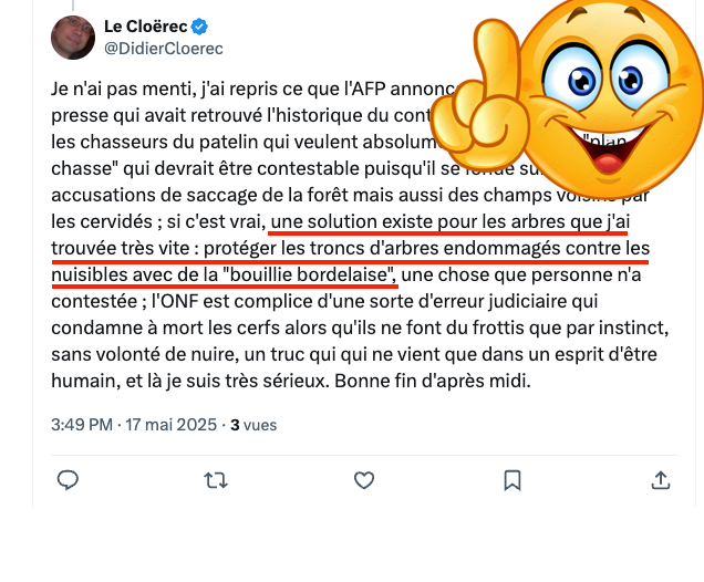FrancAller_info's tweet photo. Mais qu'est-ce qu'on attend pour mettre l'@ONF_Officiel et l'ensemble des #forestiers au courant ???
#BouillieBordelaise
#Animalisme #antichasse
#VersLinfiniEtAudelà
#ChassePartage
* l'inépuisable Didier, champion de la semaine de l'#Ultracrépidarianisme toutes catégories :
https://t.co/6tKruDEi2v