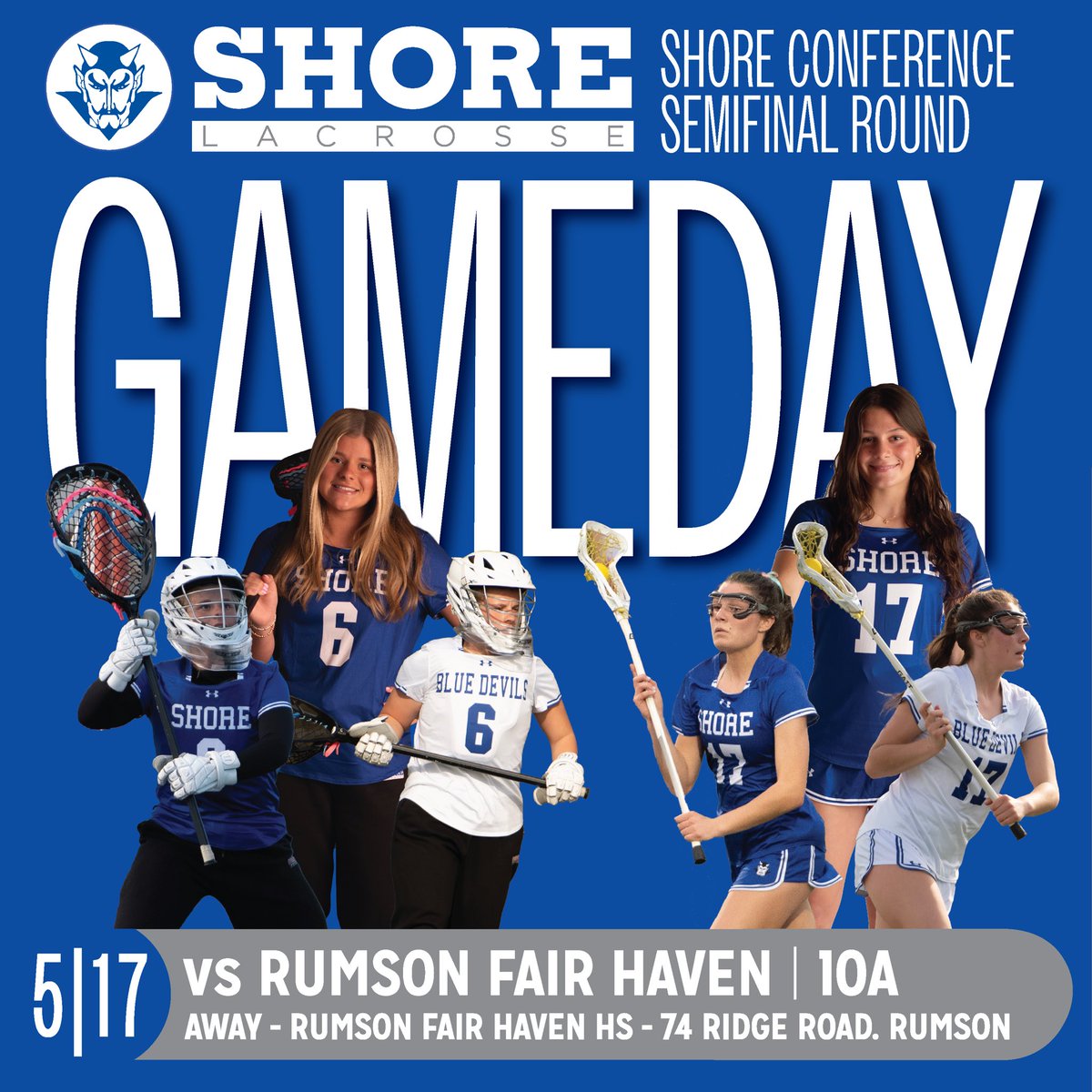 Blue Devils travel to RFH to take on the Dawgs in SCT Semi-final action at 10 am.  Come out and support.  Let’s Go SHORE 🥍💙🔥 #BleedBlue #ShorePride <a href="/ShoreAthletics/">Shore Athletics</a> <a href="/ShoreRegional/">Shore Regional</a> <a href="/TheLinkNews/">The Link News</a>