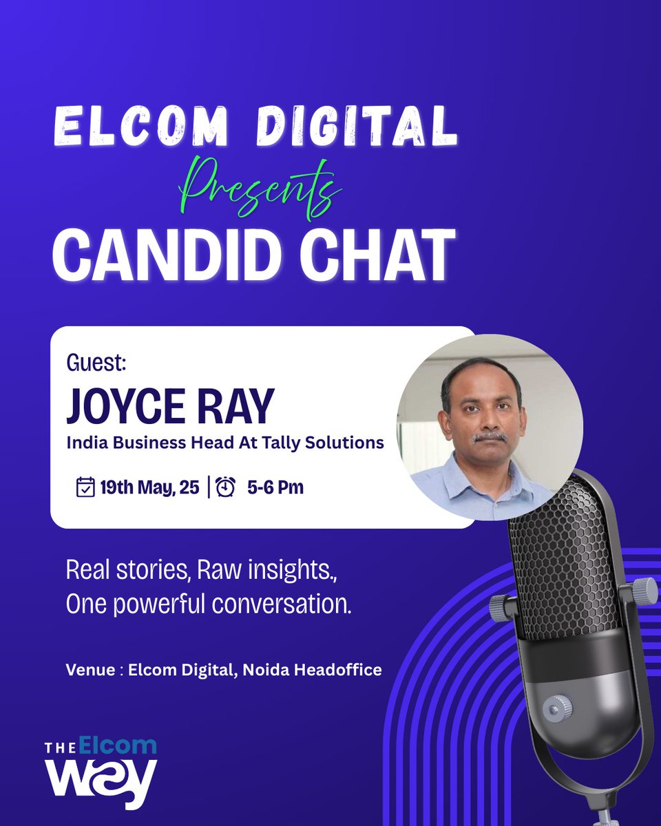 ElcomDigital22's tweet photo. We’re excited to host Joyce Ray, the dynamic Head of India Business at @tallysolutions  Solutions, on our next episode of Candid Chat! 🎙️

With 22+ years of cross-industry experience (from Nokia to Kodak, Gillette to Tally), Joyce brings a rare blend of strategy, execution. https://t.co/Sab8HYmnz7