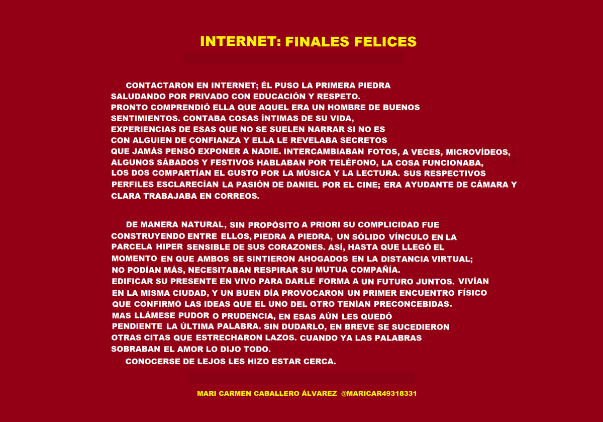 MariCar49318331's tweet photo. #BuenasLecturas #queleer #Libros #microcuentos
#Románticas #AsíLaVida

FELIZ DÍA DE INTERNET  🛜

INTERNET: FINALES FELICES.  📶🛜

#tecnología #innovación #AyudandoCrearFuturo #Agenda2030 #ODS9 #DíaDeInternet  🛜 #SaludDigital #IA #IoT #InternetDay #TIC #Ddiin 
#semanadeinternet https://t.co/NXzIFQudX0