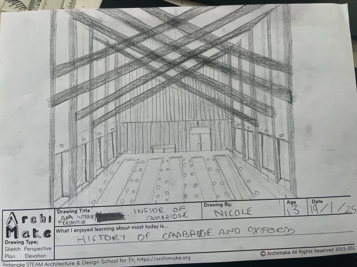 Last term, #Archimakers sharpened their 🏛️ interior architecture skills by sketching <a href="/AHMMArchitects/">AHMM</a>' stunning Homerton Dining Hall ✏️✨ 

Great job, everyone! 👏
👉 Learn more: archimake.org/contact