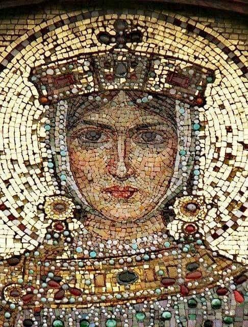 Those eyes...Saint Eudoxia or Evdokia mosaic on the exterior of the Bulgarian Orthodox Saint Alexander Nevsky Cathedral built in Neo-Byzantine style in the city of Sofia capital of Bulgaria.