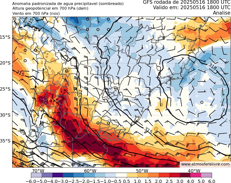 The flooding in Buenos Aires province, Argentina, occurred as a strong ridge and surface anticyclone settled east of southern Brazil and enabled continuous southward moisture transport. Precipitable water exceeded 3 standard deviations above normal along the stationary front