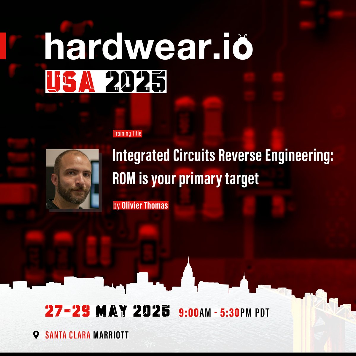 hardwear.io (@hardwear_io) on Twitter photo Like Picking a Lock…But for Microchips 🔓💻
Perfect for reverse engineers, pentesters, and curious minds! Join <a href="/reivilo_t/">Olivier THOMAS</a> at #hw_ioUSA2025 to explore real-world scenarios to help you analyze and secure embedded systems.
👉hardwear.io/usa-2025/train…
#Cricuits #microchips #ROM #RE Like Picking a Lock…But for Microchips 🔓💻
Perfect for reverse engineers, pentesters, and curious minds! Join <a href="/reivilo_t/">Olivier THOMAS</a> at #hw_ioUSA2025 to explore real-world scenarios to help you analyze and secure embedded systems.
👉hardwear.io/usa-2025/train…
#Cricuits #microchips #ROM #RE