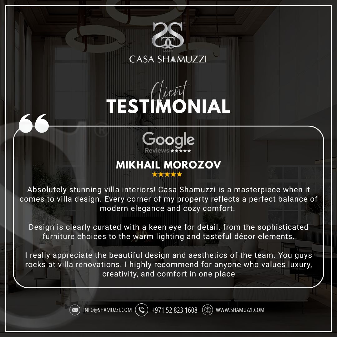 shamuzzi's tweet photo. "Absolutely stunning villa interiors!" – Client review ✨
Thank you for trusting Casa Shamuzzi with your dream villa 💫🏡

#CasaShamuzzi #LuxuryLiving #InteriorDesignDubai #HappyClient #VillaDesign #DubaiStyle https://t.co/nveYAxYhMx