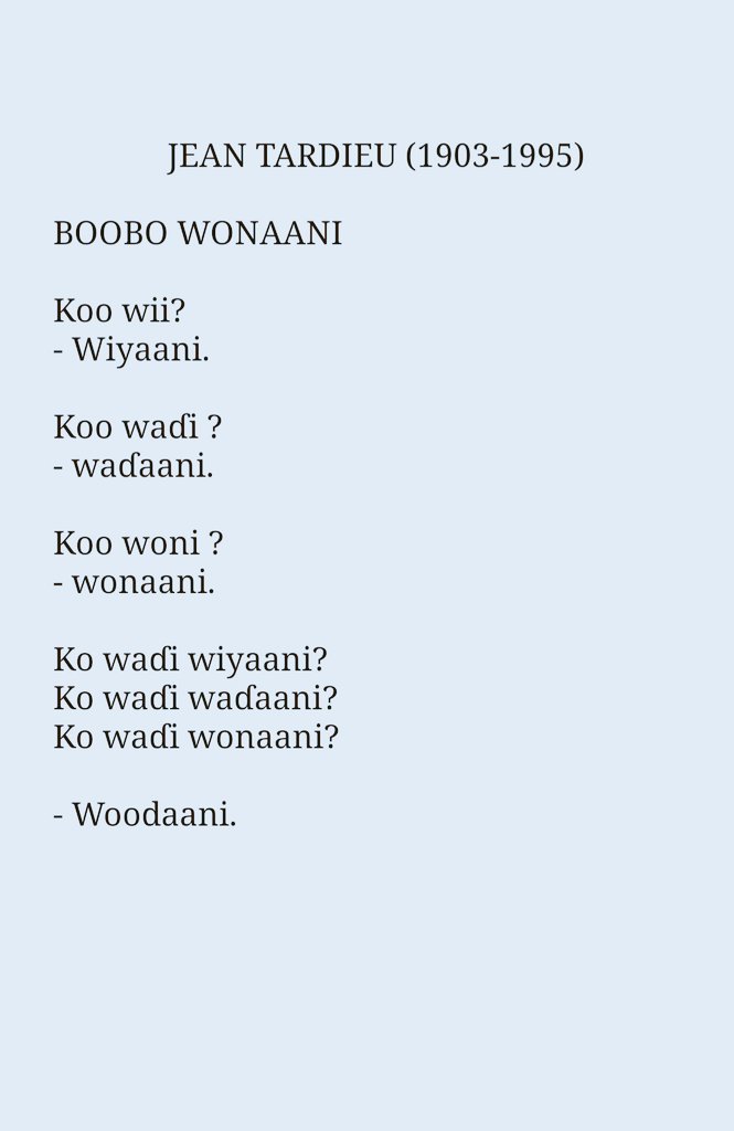 Tentative de traduction (en pulaar) de ce poème de Jean Tardieu.