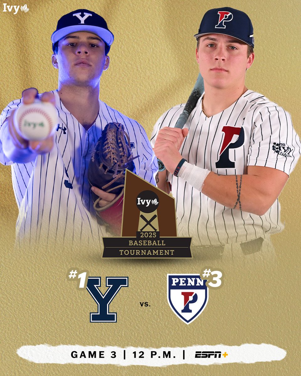 Ivy League (@ivyleague) on Twitter photo READY FOR DAY 2⃣. 🌿⚾️
<a href="/YaleBaseball/">Yale Baseball</a> 🆚 <a href="/PennBaseball/">Penn Baseball</a>
🕛 » 12 p.m.
📺 » ivylg.co/BASE25G3
📊 » ivylg.co/BASE25Stats READY FOR DAY 2⃣. 🌿⚾️
<a href="/YaleBaseball/">Yale Baseball</a> 🆚 <a href="/PennBaseball/">Penn Baseball</a>
🕛 » 12 p.m.
📺 » ivylg.co/BASE25G3
📊 » ivylg.co/BASE25Stats