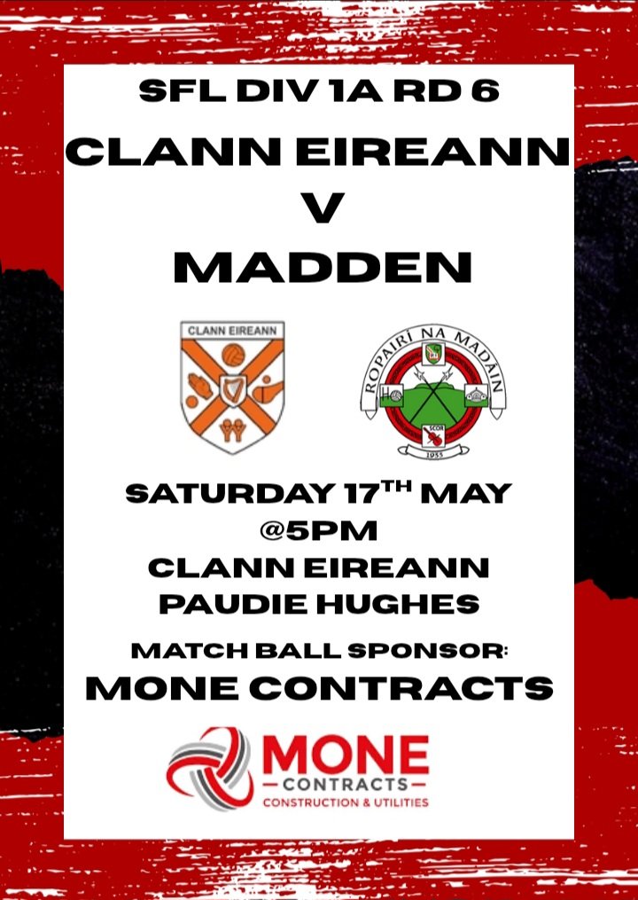 Good luck to our Senior Team &amp; Management this evening as they take on Clann Eireann in a top of the league clash. 

Come out and show the lads your support!
🔴⚫️🔴⚫️
