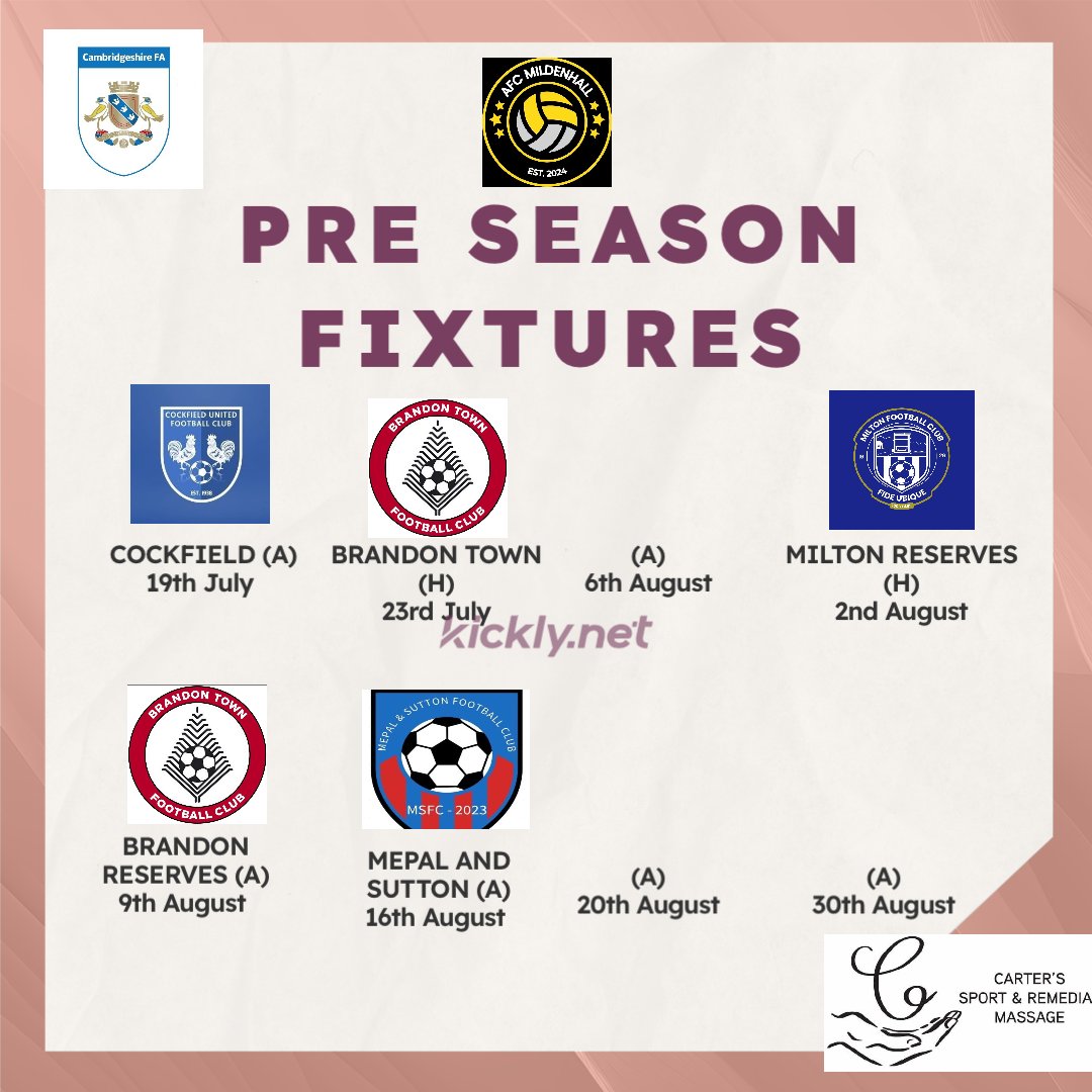 The season has now come to an end but we have locked in these games for pre season so far.  We also have these dates available for this pre season. If there are any takers please give us a message. 

#COTH 🩵🩵🩵