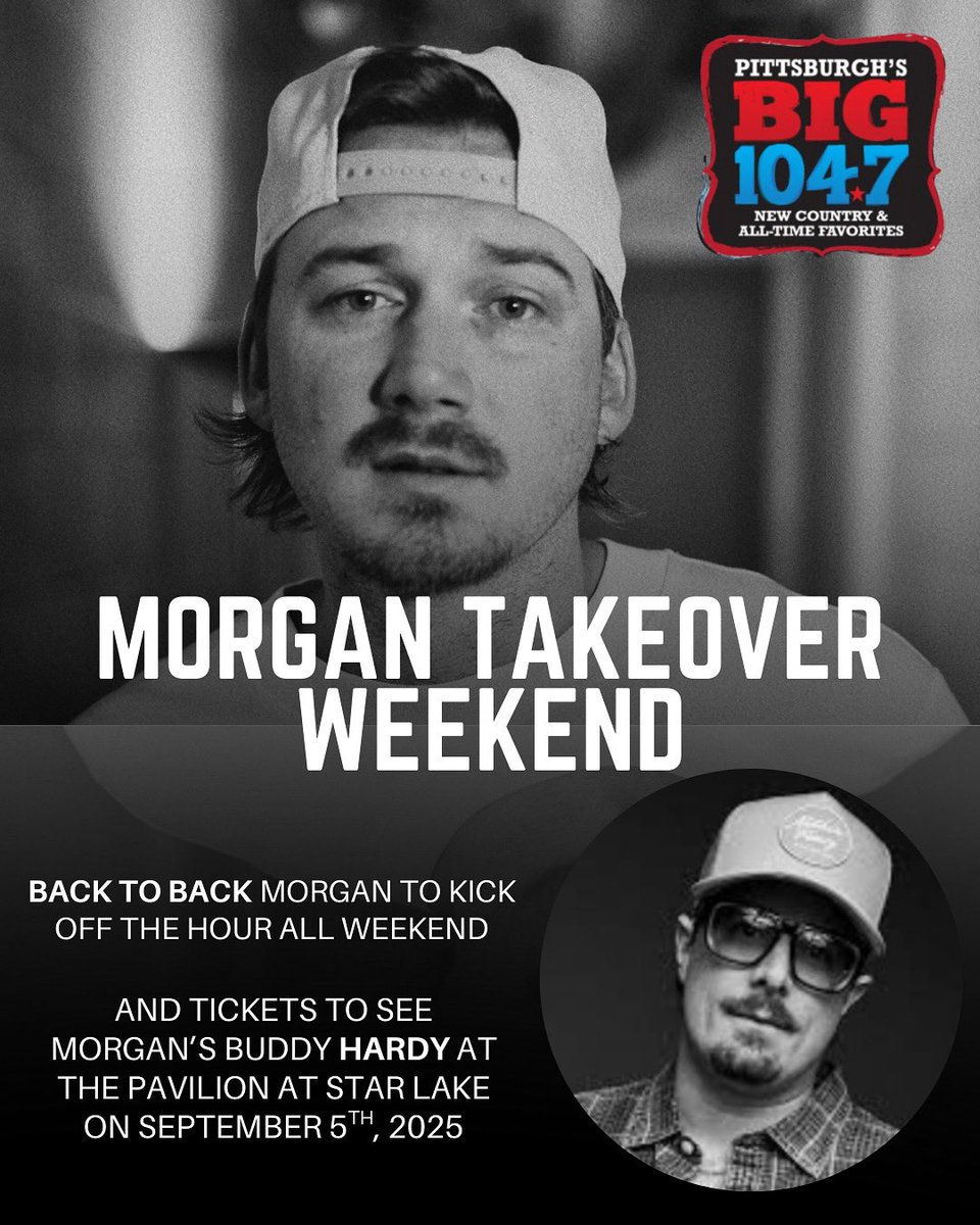 BIG 104.7 (@big1047) on Twitter photo We’re letting <a href="/MorganWallen/">morgan wallen</a> take control this weekend! We’ll kick off each hour with a double shot of Morgan & then give you a chance to win tickets to see his buddy <a href="/HardyMusic/">HARDY</a> at <a href="/Pav_StarLake/">The Pavilion at Star Lake</a> 🎟️🙌
Make us your #1 preset on the #iHeartRadio app & listen all weekend to win! We’re letting <a href="/MorganWallen/">morgan wallen</a> take control this weekend! We’ll kick off each hour with a double shot of Morgan & then give you a chance to win tickets to see his buddy <a href="/HardyMusic/">HARDY</a> at <a href="/Pav_StarLake/">The Pavilion at Star Lake</a> 🎟️🙌
Make us your #1 preset on the #iHeartRadio app & listen all weekend to win!