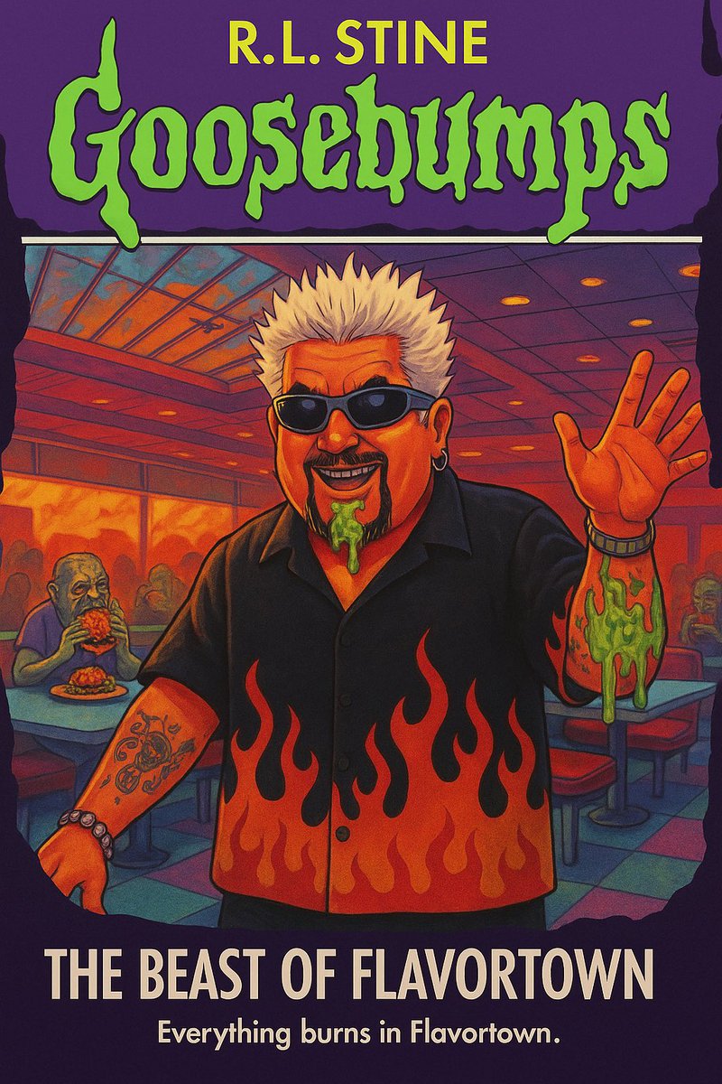 Wrote a goosebumps-inspired story about <a href="/GuyFieri/">Mayor Guy Fieri</a> for <a href="/dailydrunkmag/">The Daily Drunk Mag</a> 

“It looked like Guy Fieri. But everything about him was wrong. His smile was a little too sharp. His eyes a little too black. His tattoos dripped in ooze.”

dailydrunkmag.com/2025/05/16/the…