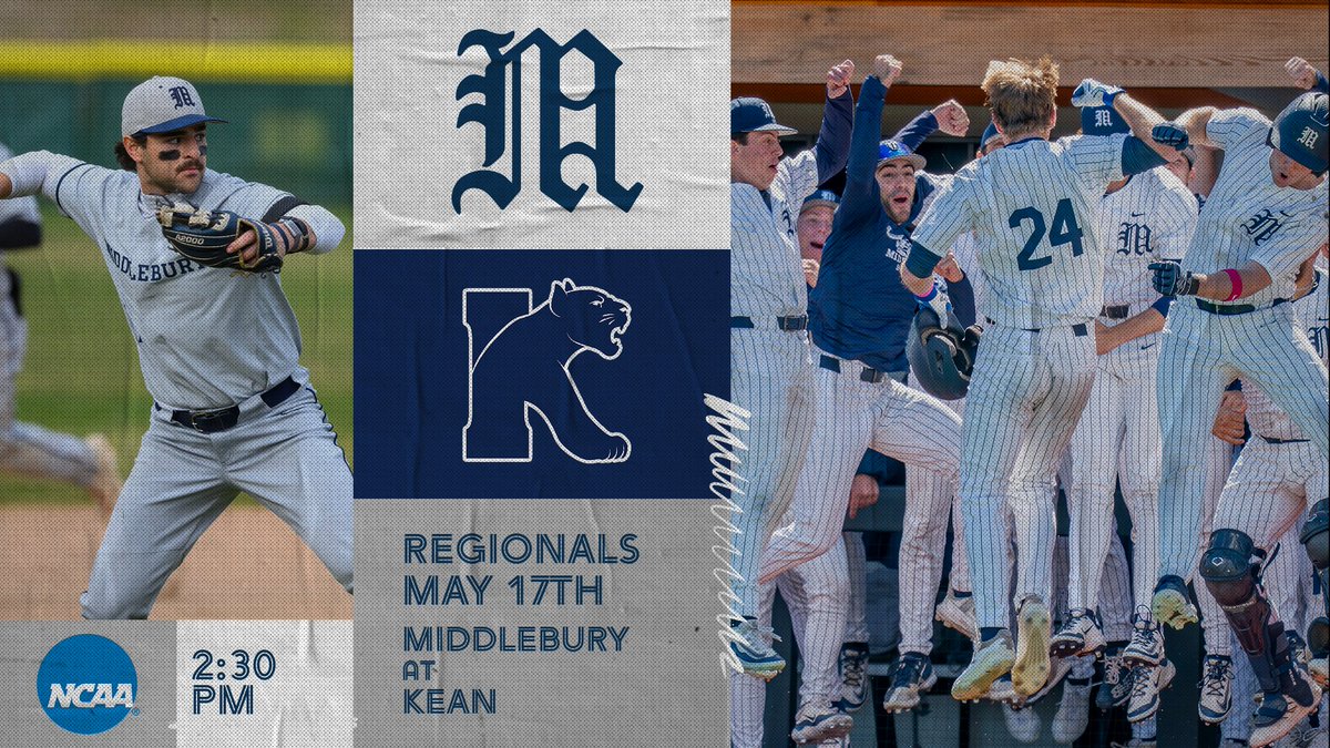 Regional action continues! Middlebury Baseball takes on host Kean University today at 2:30 PM. #NCAABaseball