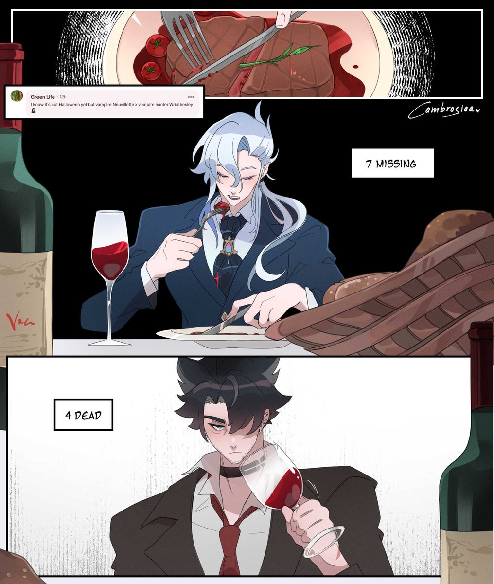 Cambrosiaa's tweet photo. [1/2] A date with a vampire🩸 #wriolette #リオヌヴィ https://t.co/5KZwu25ajG