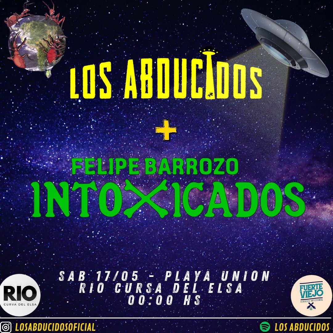 Cepisax's tweet photo. 🗓️ Hoy en @rio.curvadelelsa.se pika!!
🎫 Entradas anticipadas por md o en
📍@cervezafuerteviejo ( Pasaje Ezcurra 786 Rawson) 
📍Panadería el Tiburón (2da fila Playa Unión)
📍Polirubros San Cayetano “El Sanca” ( Avenida Julián Murga 374)

#losabducidos #losabducidosoficial #rock https://t.co/0T5GfLmz8E
