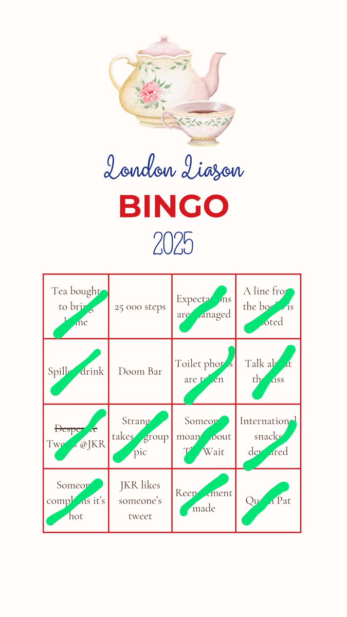 Nearly a full house - but not sure we're quite going to make the others... Off to #denmarkstreet next! Any more little location hints/teasers/spoilers for us, <a href="/jk_rowling/">J.K. Rowling</a>? Need those 25k steps 👀 #StrikeTour25