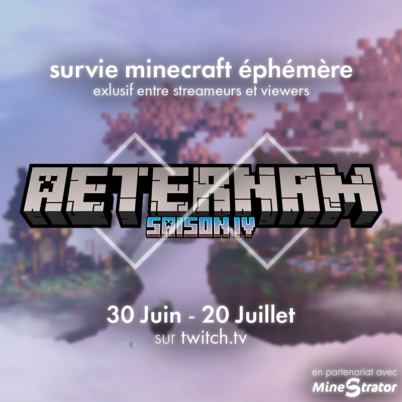📢 La Saison 4 d'Æternam va bientôt commencer! 🪽

Le serveur ouvrira ses portes du 30 Juin au 20 Juillet! 🌤️

Merci énormément à <a href="/minestrator_/">MineStrator</a> de nous soutenir dans ce projet! ✨