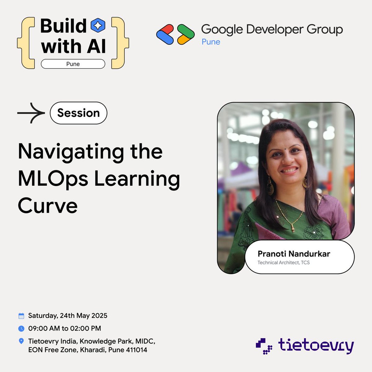 Hello everyone, Brace yourselves!

We are thrilled to reveal our speaker at #BuildwithAI 😍
✨ Pranoti Nandurkar ✨

Get ready to be inspired by his insights and expertise.⚡

#GDGPune #Tietoevry #AI #ArtificialIntelligence #AIAgents