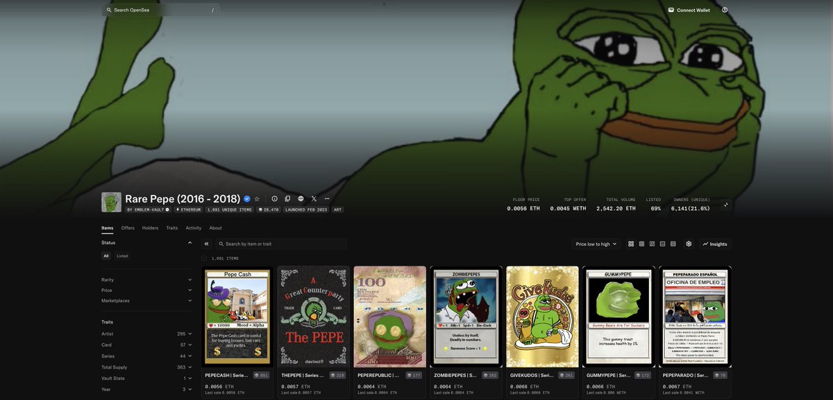 🎉 重磅抽奖！送古董级比特币NFT - RAREPEPE系列 🎉

🔥 比特币链上2016-2018年绝版神作，PEPE迷因币始祖！

PEPECASH | Series 1 Card 11  

佩佩现金 第一系列卡片 11

现OpenSea上每张约13U！  

俺拿出珍藏多年的 210张【RAREPEPE】，一共抽个10人，每人送 21张 ，总价值 ～300U/人！🚀

📌