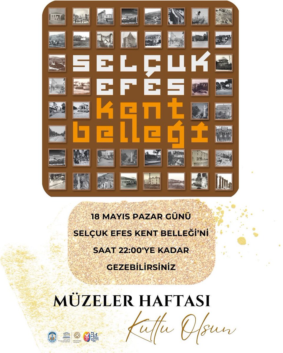 18 Mayıs Pazar günü; Uluslararası Müzeler Günü’nde Efes Selçuk Belediyesi Selçuk Efes Kent Belleği’ni akşam 22.00’ye kadar gezebilirsiniz. 

Yenilenen sergi alanlarımızı gezerken kentin kalbinde bulunan hikayelerimizi izleyebilirsiniz. 
Bekliyoruz. 🥰