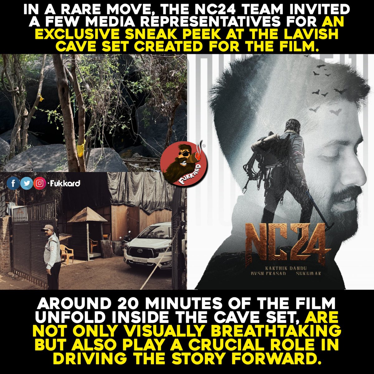 Fukkard's tweet photo. The team of #NC24 invited members of the press to a specially erected excavation set in Hyderabad. 

#NagaChaitanya #MeenakshiChaudhary #KarthikDandu #BVSNPrasad #Sukumar https://t.co/FmNxpAIHEo