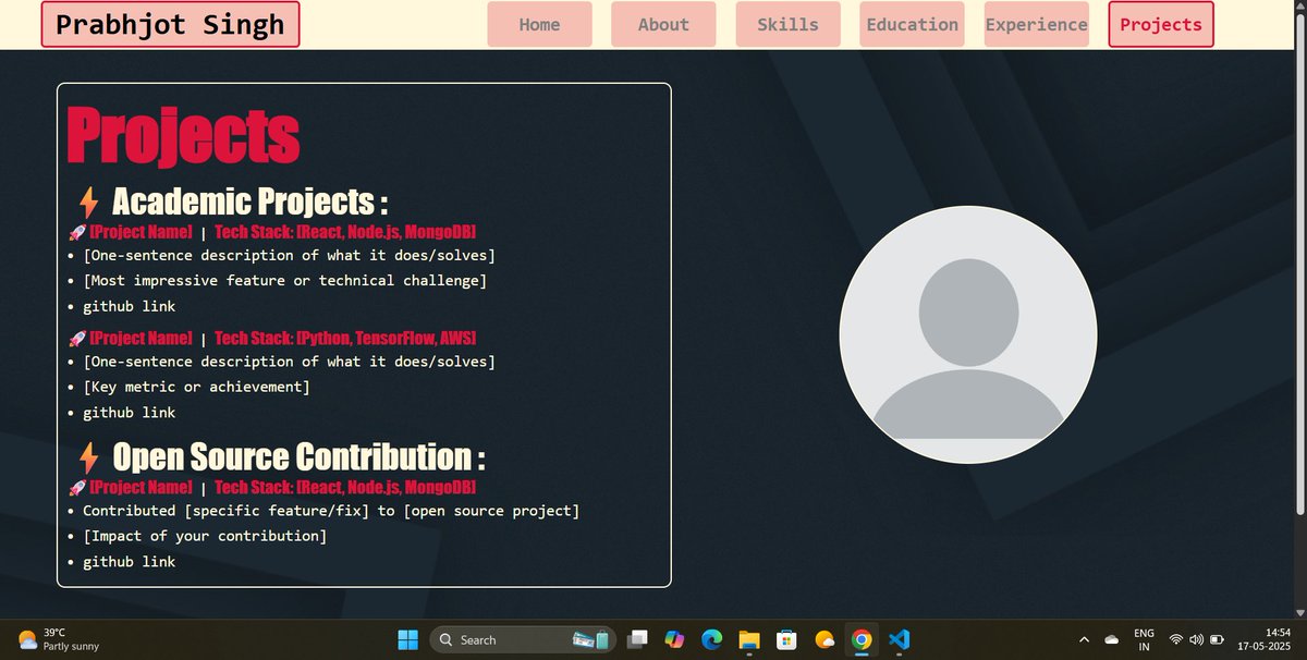 prabhjotsi2008's tweet photo. 🎯 Day 6 of #100DaysOfCode
Wrapped up the Projects page of my Portfolio using  #HTML &amp; #CSS 
✨ Sections added:
🔸 Academic Projects
🔸 Open Source Contributions
🔸 Tech Stacks &amp; GitHub links
#WebDevelopment #FrontendDev #PortfolioProject #TechTwitter #DevsOfIndia #INDIANCODER 🇮🇳 https://t.co/lKJUMW6RjG