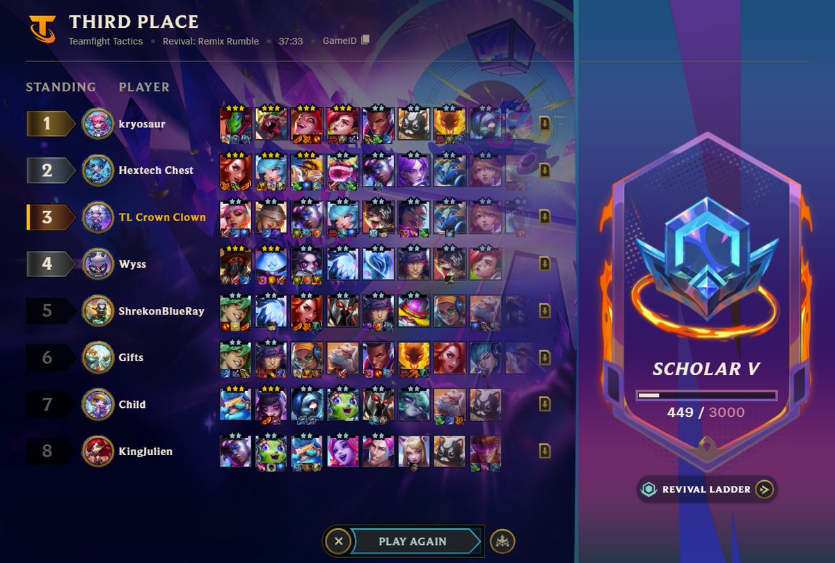 guimbaostroll's tweet photo. Jazz comp and 6 Punk comp is stronger than 9 True Damage what. Its a prismatic trait I should win right? Help me understand 😭 @TFT @Mortdog https://t.co/XuNvPLDrwh