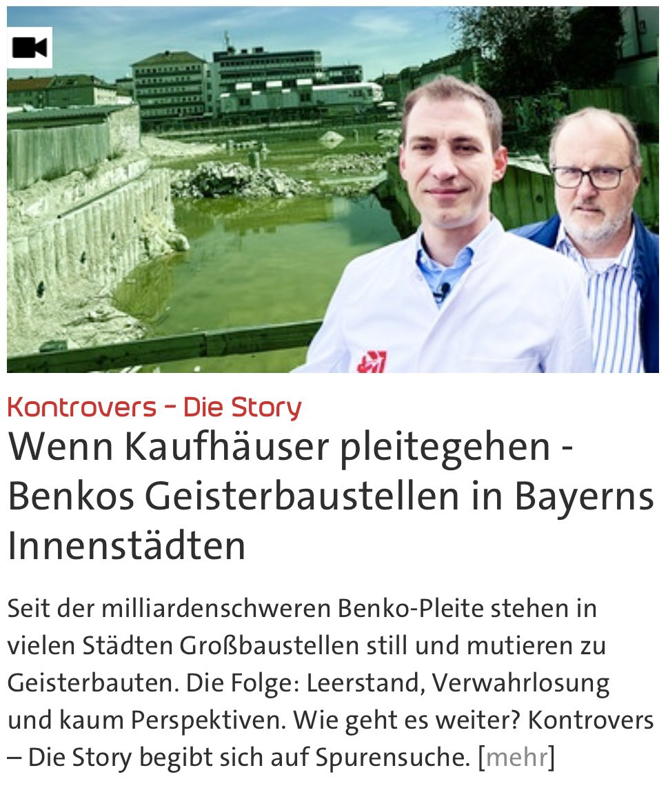 Was soll nun mit René Benkos Geisterbaustellen und Pleite-Kaufhäusern weiter passieren?
Hier der Link zum Film: 
youtu.be/c26J7Q6Y8bQ?si…

#benko #signa #pleite #kaufhof #galleria #horten #hertie #karstadt #kaufhaus #stadtplanung @br24