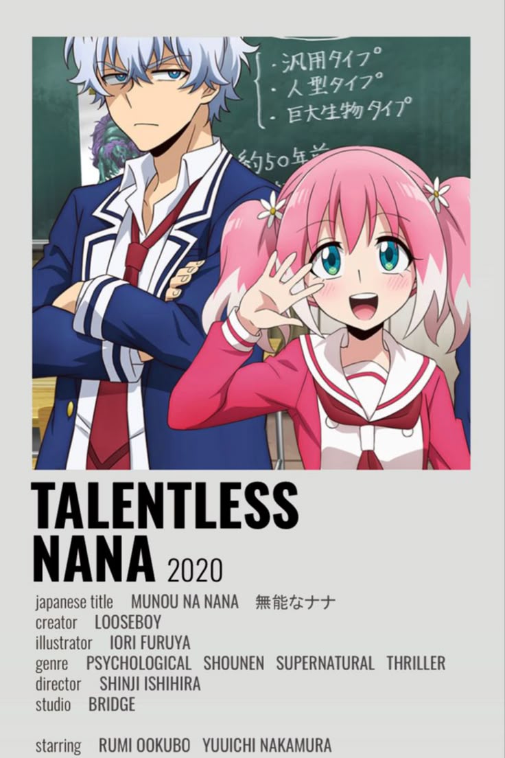 talentless nana
اول انمي اتابعه من نوعية ان فيه قاتل ويحاولون يكشفون وتحقيق وكذا بس للاسف بداية خايسه بذا التصنيف الشخصيات كل واحد اغبى من الثاني حتى البطل كل شوي بيكشف القاتل ويكنسل فالنص النهاية حلوه وتحزن 
8/10
ارك الجزيرة الي في فصل النخبة افضل منه