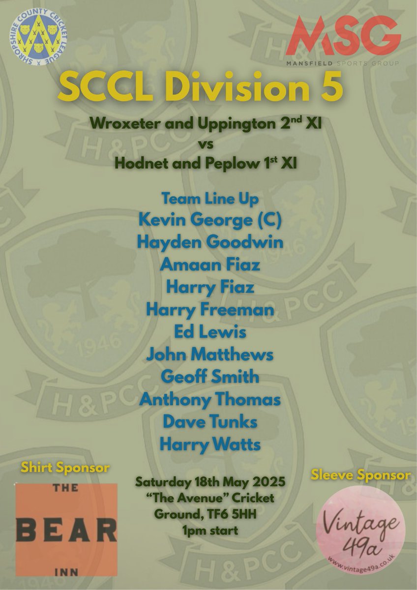 Hodnet and Peplow Cricket Club (@hodnetpeplowcc) on Twitter photo Good luck to the XI making the away trip to <a href="/wroxeter_cc/">Wroxeter & Uppington CC</a> today; we are going for the record of most "Harrys" in one team, with Mssrs Fiaz, and the 2 youngsters Freeman and Watts all in the side! Good to see youth breaking through <a href="/ShropCCLeague/">ShropshireCCLeague</a> <a href="/mansfieldsportg/">Mansfield Sports Group</a> <a href="/CricketShrops/">Cricket Shropshire</a> Good luck to the XI making the away trip to <a href="/wroxeter_cc/">Wroxeter & Uppington CC</a> today; we are going for the record of most "Harrys" in one team, with Mssrs Fiaz, and the 2 youngsters Freeman and Watts all in the side! Good to see youth breaking through <a href="/ShropCCLeague/">ShropshireCCLeague</a> <a href="/mansfieldsportg/">Mansfield Sports Group</a> <a href="/CricketShrops/">Cricket Shropshire</a>
