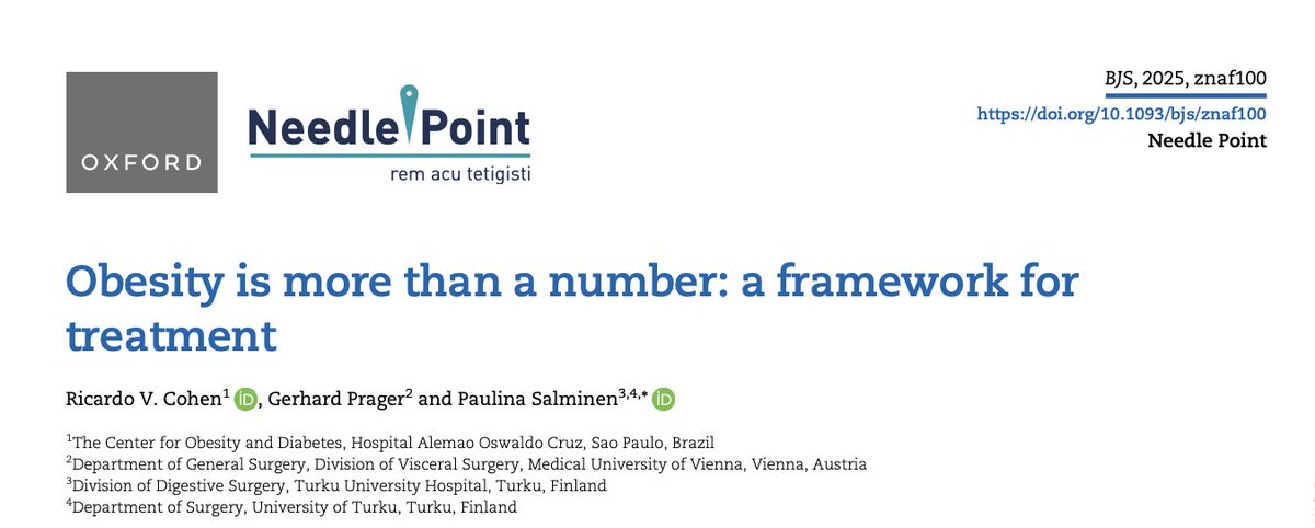 Out last week.For decades, obesity has been misunderstood and reduced to BMI thresholds that overlook the complexity of the disease. This outdated approach has hindered effective treatment and reinforced stigma. academic.oup.com/bjs/article/11…