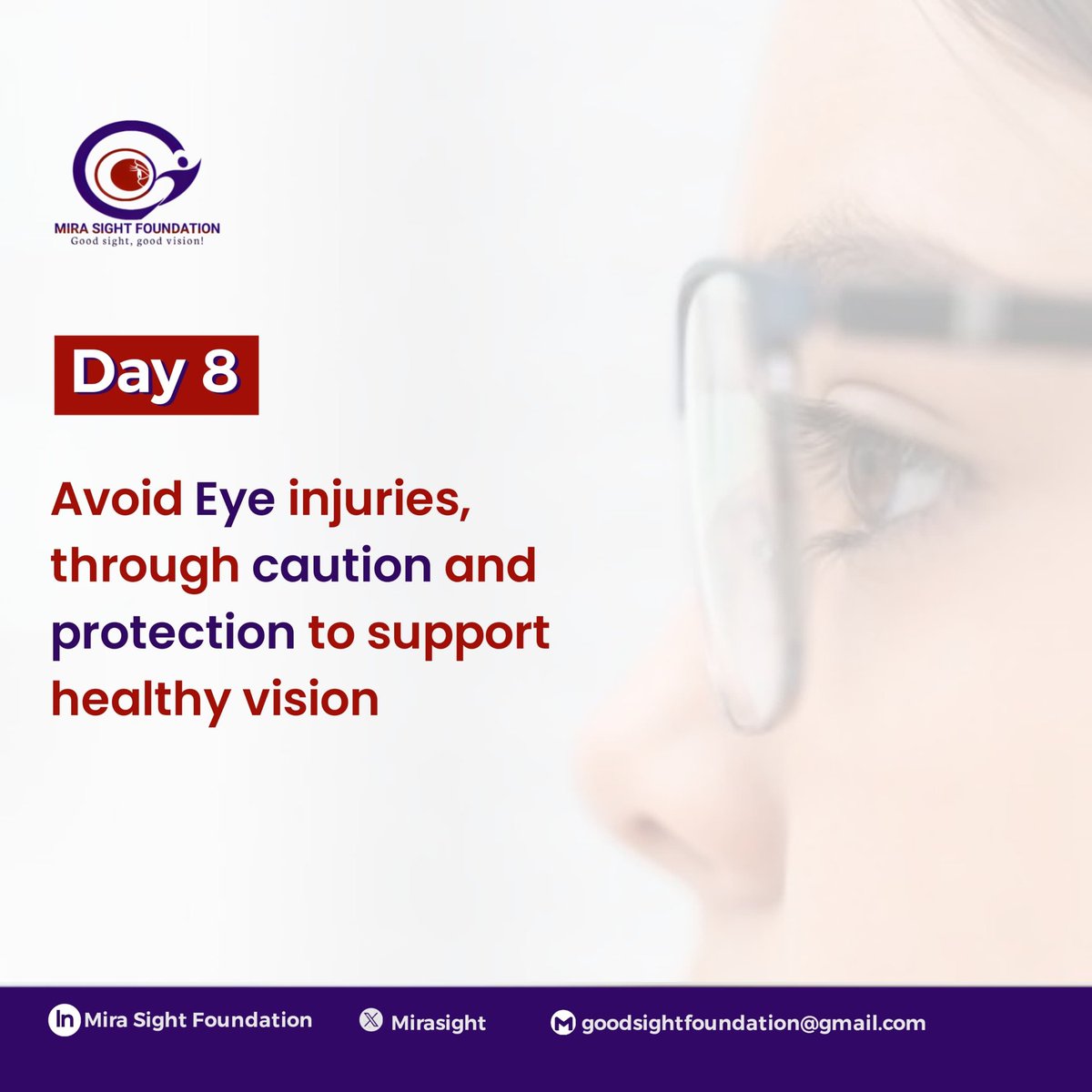 mirasight's tweet photo. Healthy Vision 10-Day Awareness Campaign

 Day 8

Avoid eye injuries through caution and protection to supports healthy vision.

#Goodsight
#MiraSightFoundation
#PromotingEyeCare https://t.co/dVZUfUpI9V