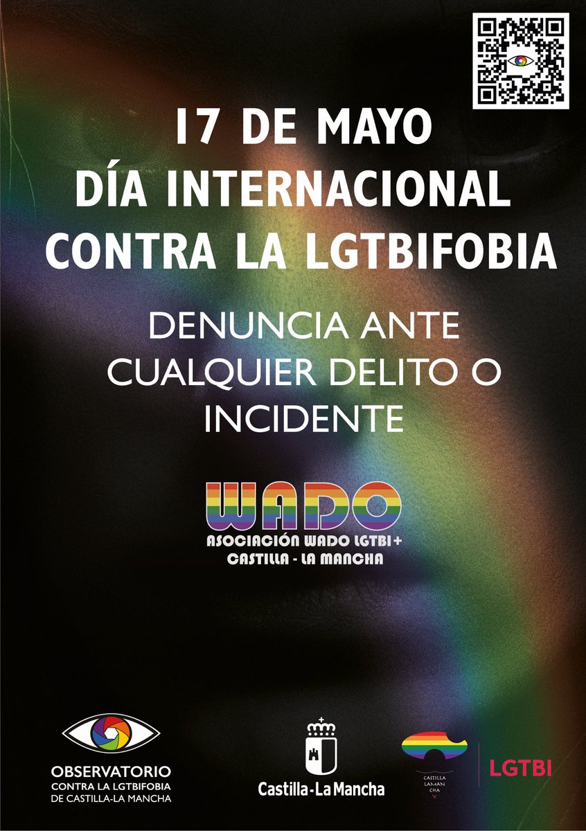 Hoy es 17 de mayo, Día Internacional contra la #LGTBIfobia 🏳️‍🌈🏳️‍⚧️y aparte de denunciar los incidentes y delitos de odio que siguen existiendo, este año hacemos especial hincapié en la problemática de la infradenuncia. No lo dudes: denuncia ante cualquier delito o incidente de odio.