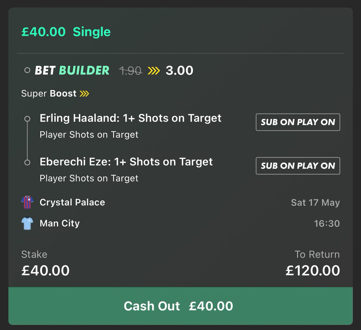 LordFootyTips's tweet image. 💰 £120 CASH GIVEAWAY!!!! 

If the FA Cup Final Crystal Palace v Man City Super Boost Wins, I’ll giveaway…

£60 to someone who LIKES this ❤️
£60 to someone who RTs this 🔁
Must FOLLOW @LordFootyTips ✅