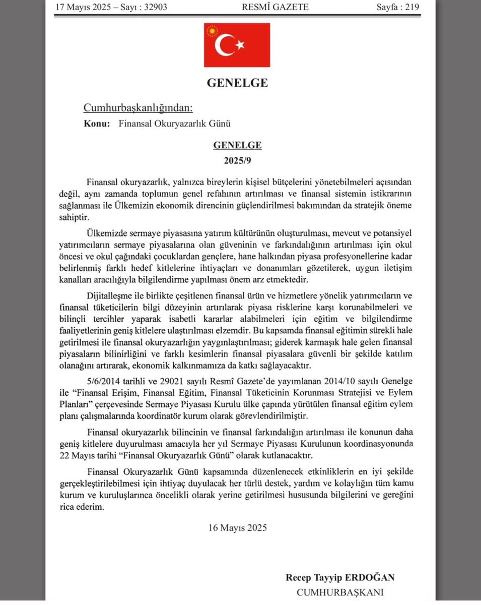 Her yıl 22 Mayıs “Finansal Okuryazarlık Günü”olarak kutlanacak.Finansal bilincin gelişmesi ve ekonominin güçlenmesi,finansal farkındalığın artmasına bağlıdır.Gençlerimizin ve çocuklarımızın finansal okuryazarlık becerilerini geliştirmek için çalışmaya devam
#finansalokuryazarlık