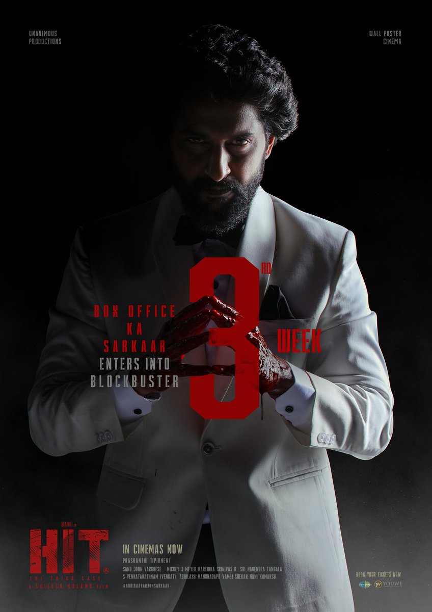 Sarkaar continues his HIT streak in the BLOCKBUSTER THIRD week 💥💥

Watch #HIT3 in cinemas today ❤‍🔥

Book your tickets now!
🎟️ linktr.ee/HIT3Tickets

#BoxOfficeKaSarkaar