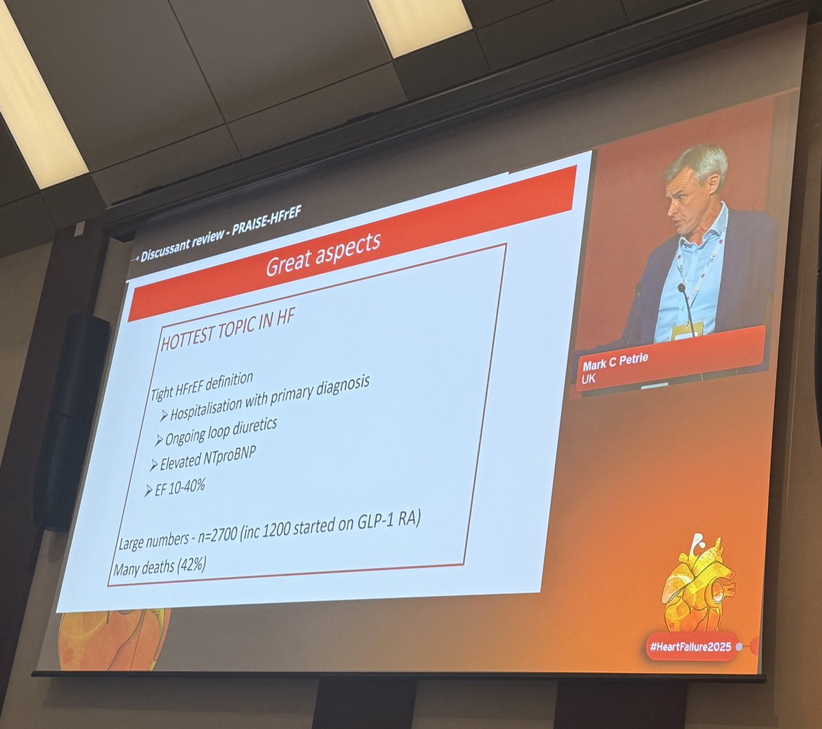 drjasondungu's tweet image. Passionate discussion of the importance of GLP-1 in heart failure patients with obesity by Mark Petrie, when discussing the PRAISE-HFrEF trial #HeartFailure2025