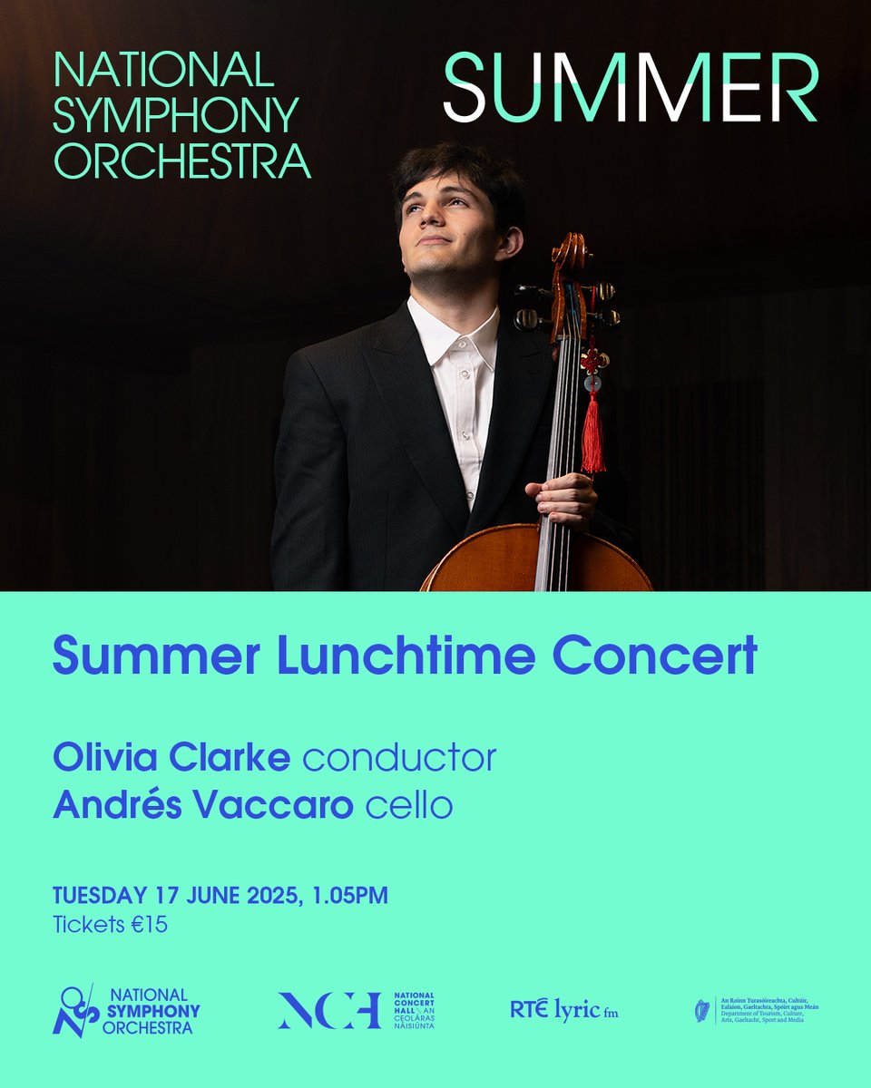 National Symphony Orchestra (@nsorchestrairl) on Twitter photo Tour Europe in your lunch break! BBC Rising Star Olivia Clarke conducts the NSO with prize-winning cellist Andrés Vaccaro. From Tchaikovsky's virtuosity to Berlioz's romance - six countries through six exceptional works!
🎵 Jun 17, 1:05pm <a href="/NCH_Music/">National Concert Hall</a>
🎟️ bit.ly/NSOOliviaClarke Tour Europe in your lunch break! BBC Rising Star Olivia Clarke conducts the NSO with prize-winning cellist Andrés Vaccaro. From Tchaikovsky's virtuosity to Berlioz's romance - six countries through six exceptional works!
🎵 Jun 17, 1:05pm <a href="/NCH_Music/">National Concert Hall</a>
🎟️ bit.ly/NSOOliviaClarke