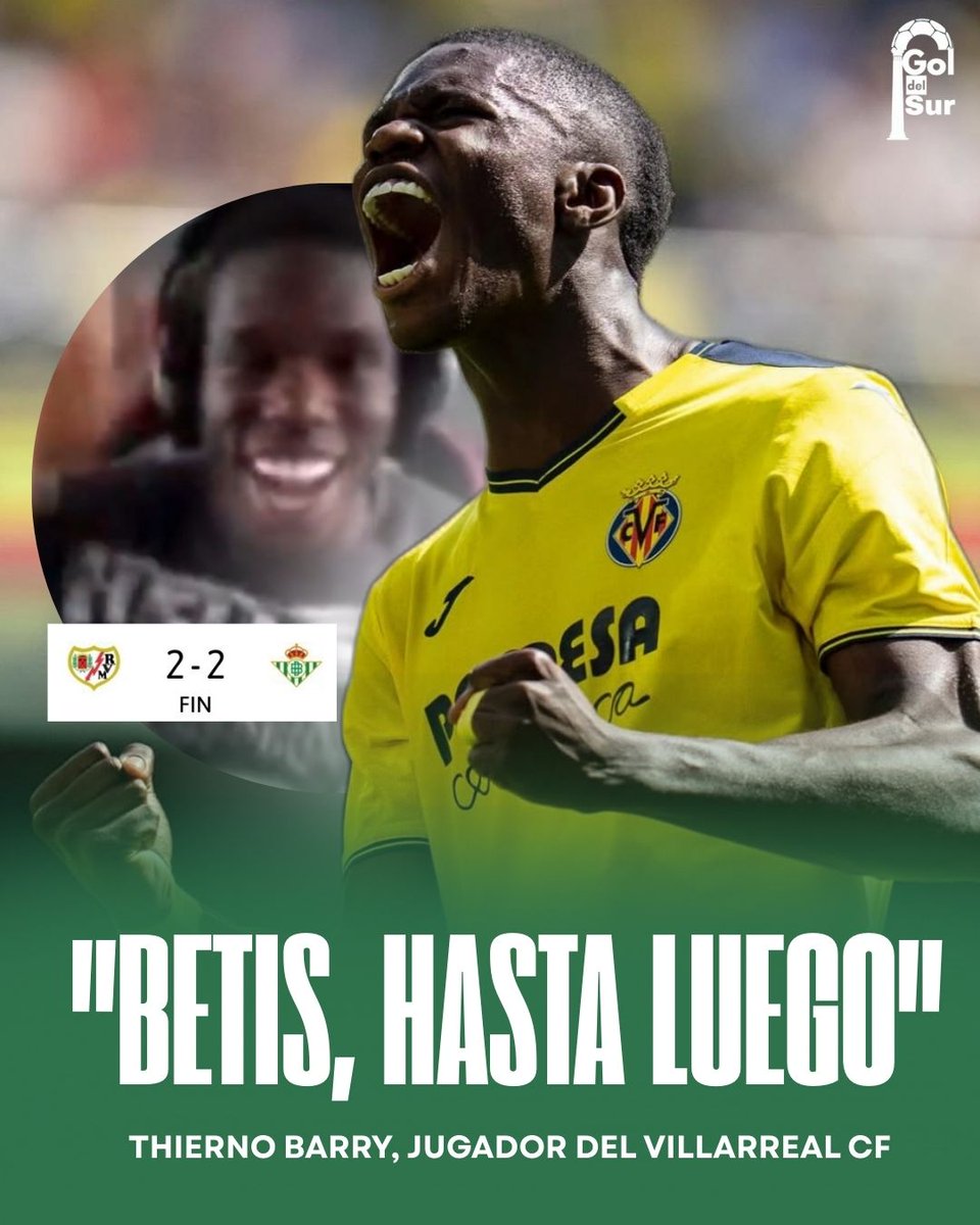 goldelsur_'s tweet photo. 😂👆🏼Thierno Barry se mofa del @RealBetis

🗣️ "Betis, hasta luego" decía el delantero francés del Villarreal CF después del empate de los béticos que dejan a los groguets con los puestos Champions a tiro

🤷🏽‍♂️ ¿Qué piensas de esto? https://t.co/rmBxunae98